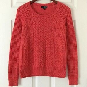 a.n.a Speckled Wool Blend Cable & Waffle Knit Sweater Hot Pink Small